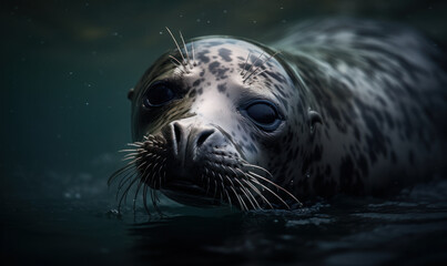 photo of leopard seal on dark background. Generative AI