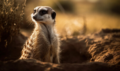 Fototapeta premium photo of meerkat in its natural habitat. Generative AI