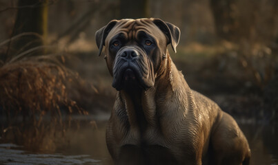 Fototapeta premium photo of Mastiff outdoors. Generative AI