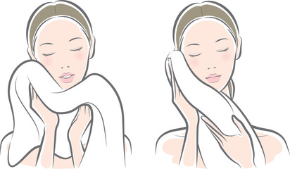 スキンケアをしている女性のベクター イラスト