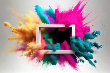 Fototapeta na wymiar Color Powder Burst Frame, Colored Splash, Colorful Explosion and Frame, Abstract Generative AI Illustration