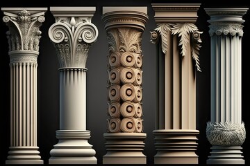 Fototapeta premium Stone Pillars Set, Old Roman Columns, Marble Greek Pillar, Rome Greece Architecture, Generative AI Illustration