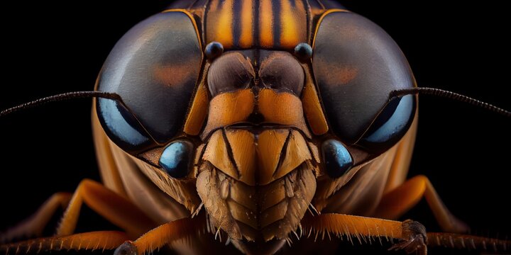 Insect Head Macro Photo, Cockroach Close-Up, Abstract AI Generative Illustration