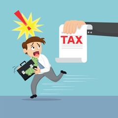Businessman run away from tax officer, illustration vector cartoon