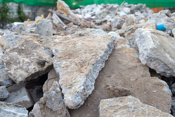 Piles of rubble after house demolition