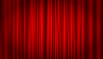 Closed Red Curtain Cinema Theater Background Vector Illustration