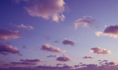 Sunset sky with orange clouds. Nature background.