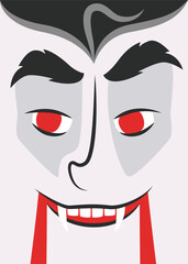 Poster in form of vampire face. Halloween placard in flat style.