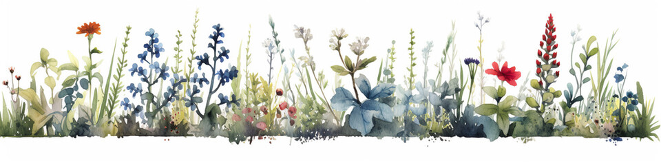 A watercolor painting of a field of flowers. Generative AI.