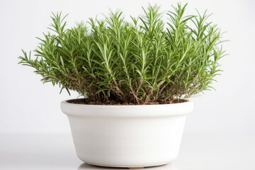 Rosemary Growing In White Pot On White Background. Generative AI