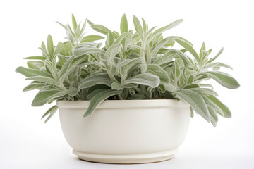 Sage Growing In White Pot On White Background. Generative AI