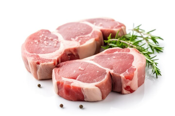 Pork Chops Raw On White Background. Generative AI