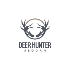 Deer Logo, Deer Hunter Vector, Forest Animal Design, Deer Antlers Retro Vintage Symbol Design Icon