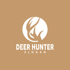 Deer Logo, Deer Hunter Vector, Forest Animal Design, Deer Antlers Retro Vintage Symbol Design Icon