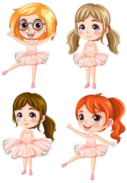 Set of cute ballet dancer cartoon character