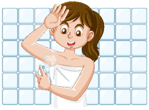 woman applying deodorant in bathroom clip art preview