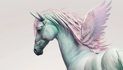 Naklejka na ściany i meble Pegasus animal abstract stallion wallpaper. Contrast background mythical horse with wings in Pastel colors generative ai