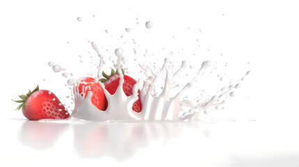Fototapeta na wymiar Yogurt or milk strawberries splash