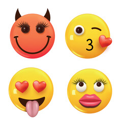 Set of 3d icon yellow color smile emoji. Set Icon Smile Emoji. Vector