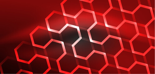 Hexagon abstract background. Techno glowing neon hexagon shapes vector illustration for wallpaper, banner, background, landing page, wall art, invitation, prints, posters