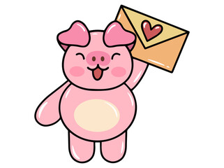 Pig Cartoon Cute for Valentines Day
