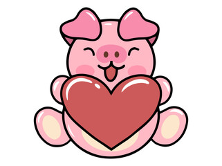 Pig Cartoon Cute for Valentines Day
