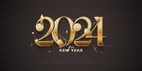 Fototapeta na wymiar Golden number happy new year 2024. With luxurious gold classic numbers. Premium design vector background for banners, posters and social media.