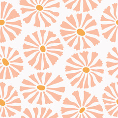 Groovy daisy flower seamless pattern. Vintage hand drawn floral background. Summer abstract floral textile print. Pastel trendy ornament in 70s style.
