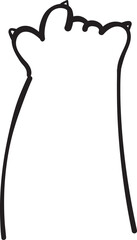 Cute cat paw hand gesture finger doodle outline love heart sign cartoon doodle hand drawing 