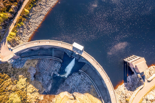 UK, Scotland, Strathpeffer, Aerial view of Monar Hydroelectric Dam