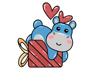 Cute cartoon hippo drawing illustration