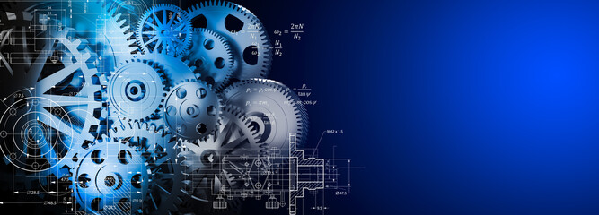 Gear wheel on circuit board.motor Gear box,hi-tech engineering,digital engineer concept.web- template,business tech,business team.3d render and Illustration