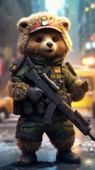 A cute and cute baby bear in ukrainian special force