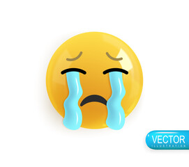 Realistic 3d Icon. Emoji face. Render of yellow glossy color emoji in plastic cartoon style