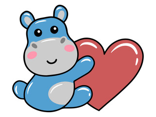 hippopotamus Cartoon Cute for Valentines Day
