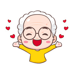 Cute happy grandpa with love  around cartoon character. People expression concept design. Isolated background. Vector art illustration.