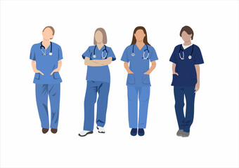 Female Nurses character set. Vector illustration in flat style.