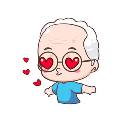 Cute grandpa show love and kiss pose cartoon character. People expression concept design. Isolated background. Vector art illustration.