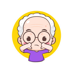 Cute grandpa showing thumb down gesture cartoon character. People expression concept design. Isolated background. Vector art illustration.