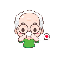 Cute grandpa show thumbs up cartoon character. People expression concept design. Isolated background. Vector art illustration.