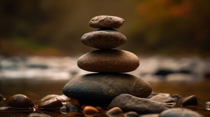 zen stones on the river . generative AI