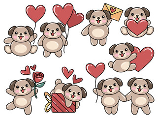 Set Cute cartoon Dog drawing illustration