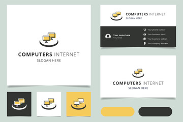 Computers internet logo design with editable slogan. Branding book and business card template.