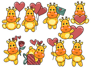 Set Cute cartoon Giraffe drawing illustration