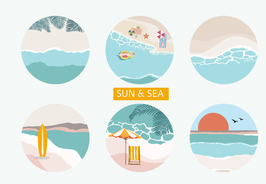 Summer object collection with sand,sea.Vector illustration for icon,sticker,printable,postcard and invitation
