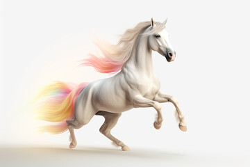 Obraz na płótnie Canvas Full White Pony Horse With Colorful Hairs On Transparent Background, Generative Ai