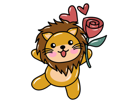 Lion Cartoon Cute for Valentines Day