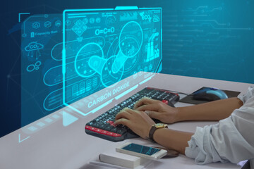 Working virtual modern computer to reduce CO2 emissions carbon footprint climate change with net...