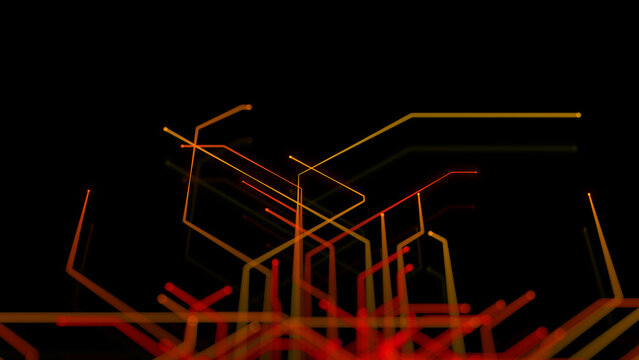 Orange and Yellow Connectivity Concept with Technical Mesh. Futuristic Digital Lines with copy-space.