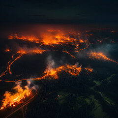 Sky shot of a wildfire, generative ai